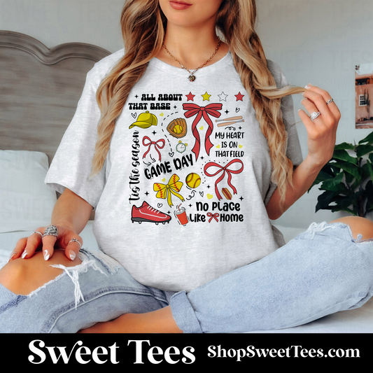 All About That Base Bow Softball tee