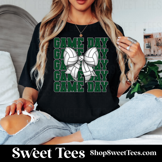 Volleyball Game Day Bow tee