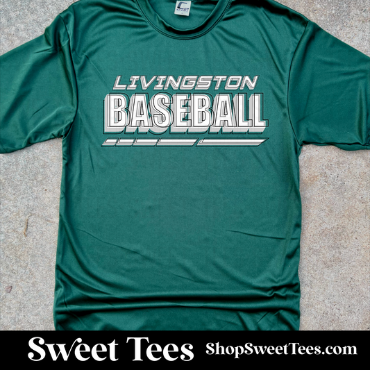 Livingston Baseball Shadowed Outline tee - Green Drifit
