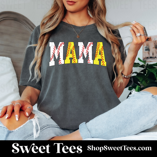 Baseball Softball Mama + Custom Ball Back tee