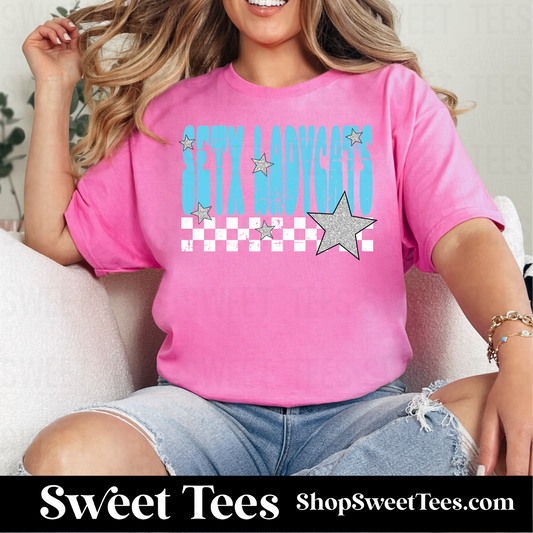 SETX Ladycats Grunge Checkered Star 059 tee