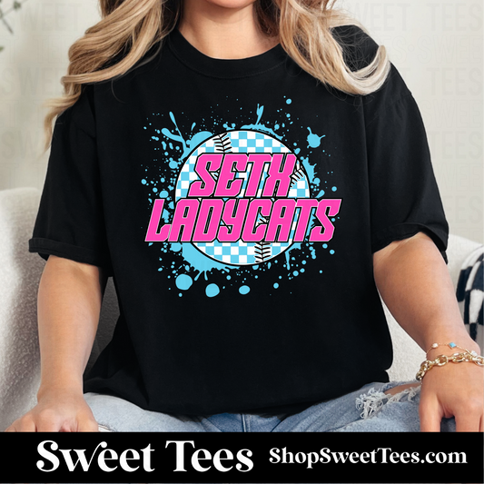 SETX Ladycats Ink Spatter Softball tee