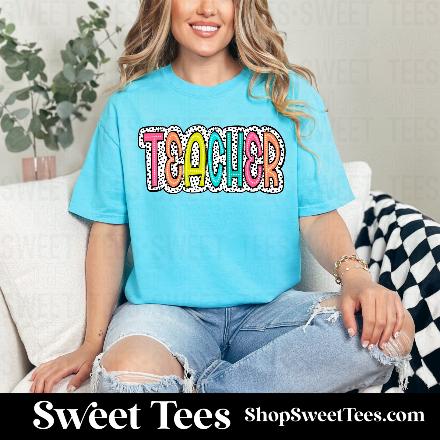Teacher Dalmatian Dots tee - Blue