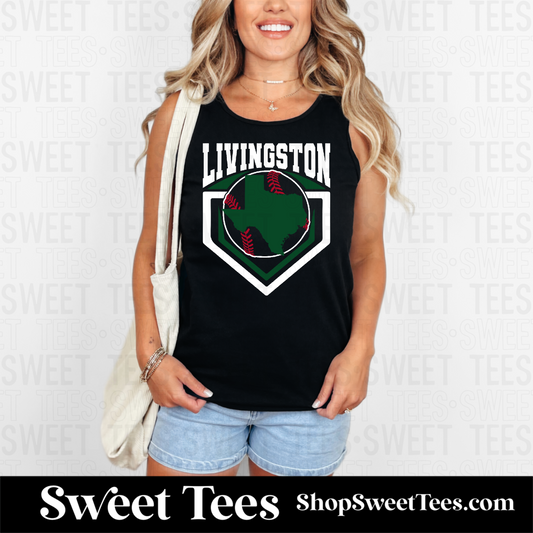 Livingston Baseball Texas Arched Baseball Plate Unisex Tank