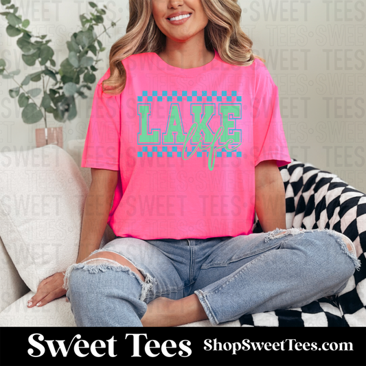 Neon Lake Life Checker tee
