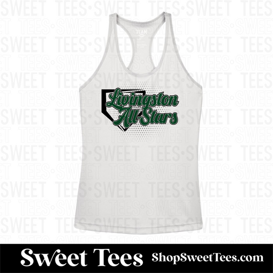 Livingston All-Stars Halftone Plate Silver Ladies Drifit Racer Back Tank