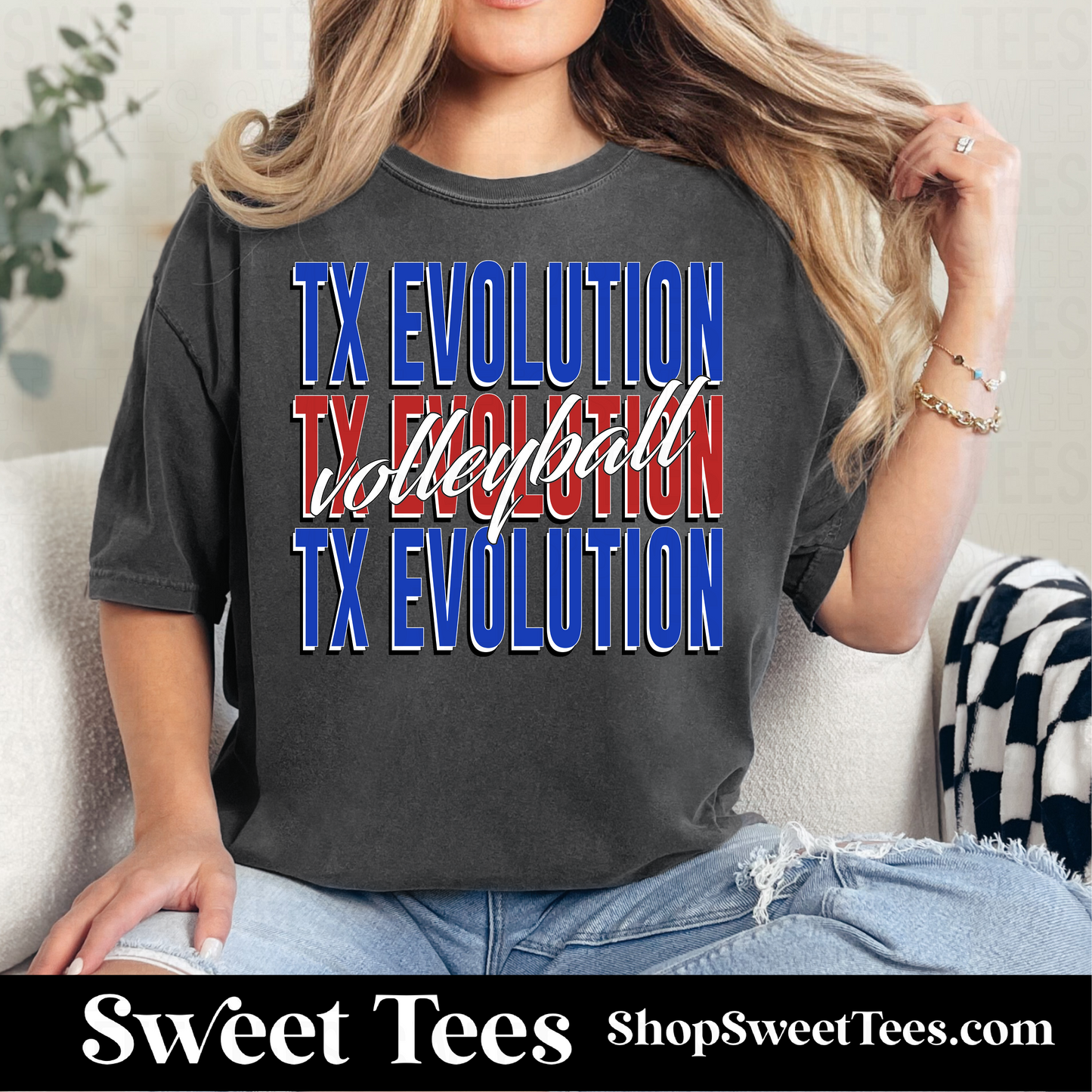 TX Evolution Volleyball Stacked Script 130 tee