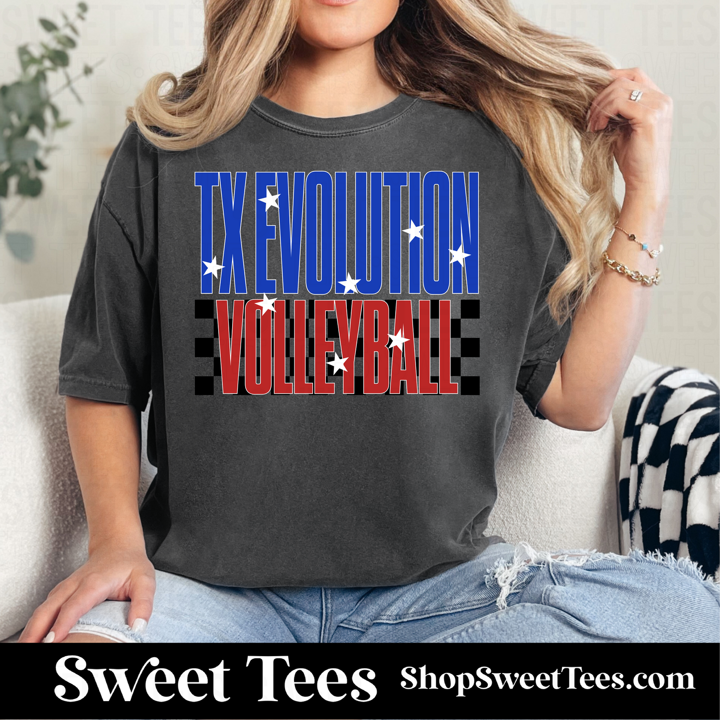 TX Evolution Volleyball Checkered Stars 134 tee