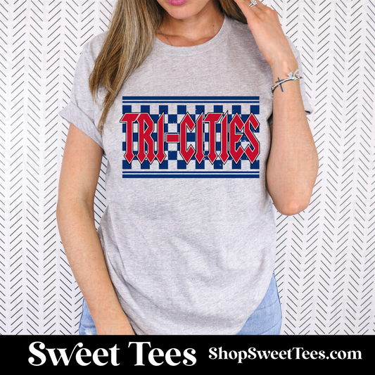 Tri-Cities Rock Checker tee - gray