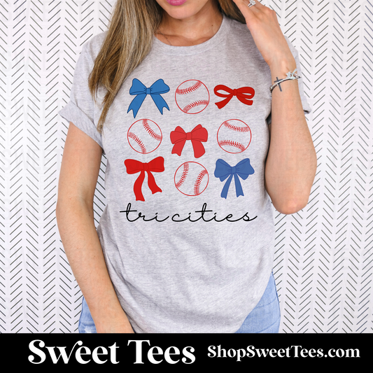 Tri-Cities Baseball Coquette Bows tee