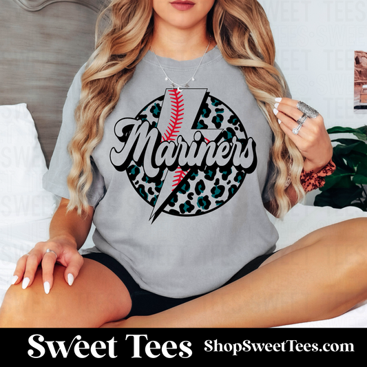 Mariners Baseball Bolt Leopard Circle tee