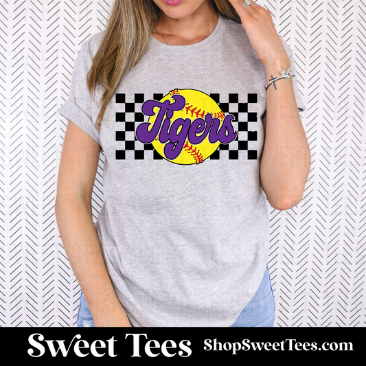 Tigers Softball Checker tee