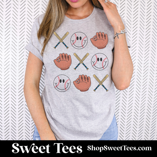 Bat Glove Baseball Smile tee