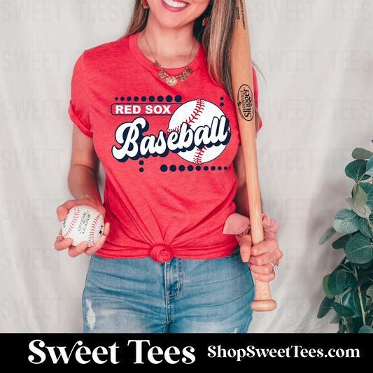 Red Sox Dotted Baseball Script tee