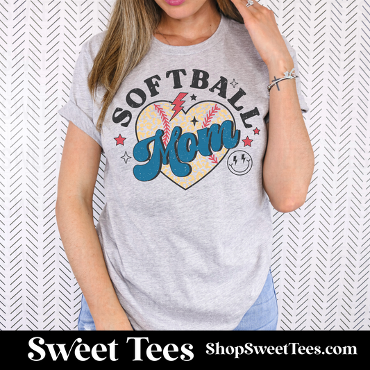 Softball Mom Retro Heart tee