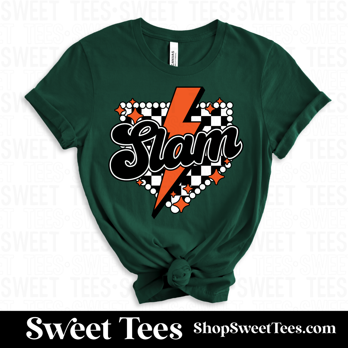 Texas Slam Turquoise Checker Plate tee - Forest Green