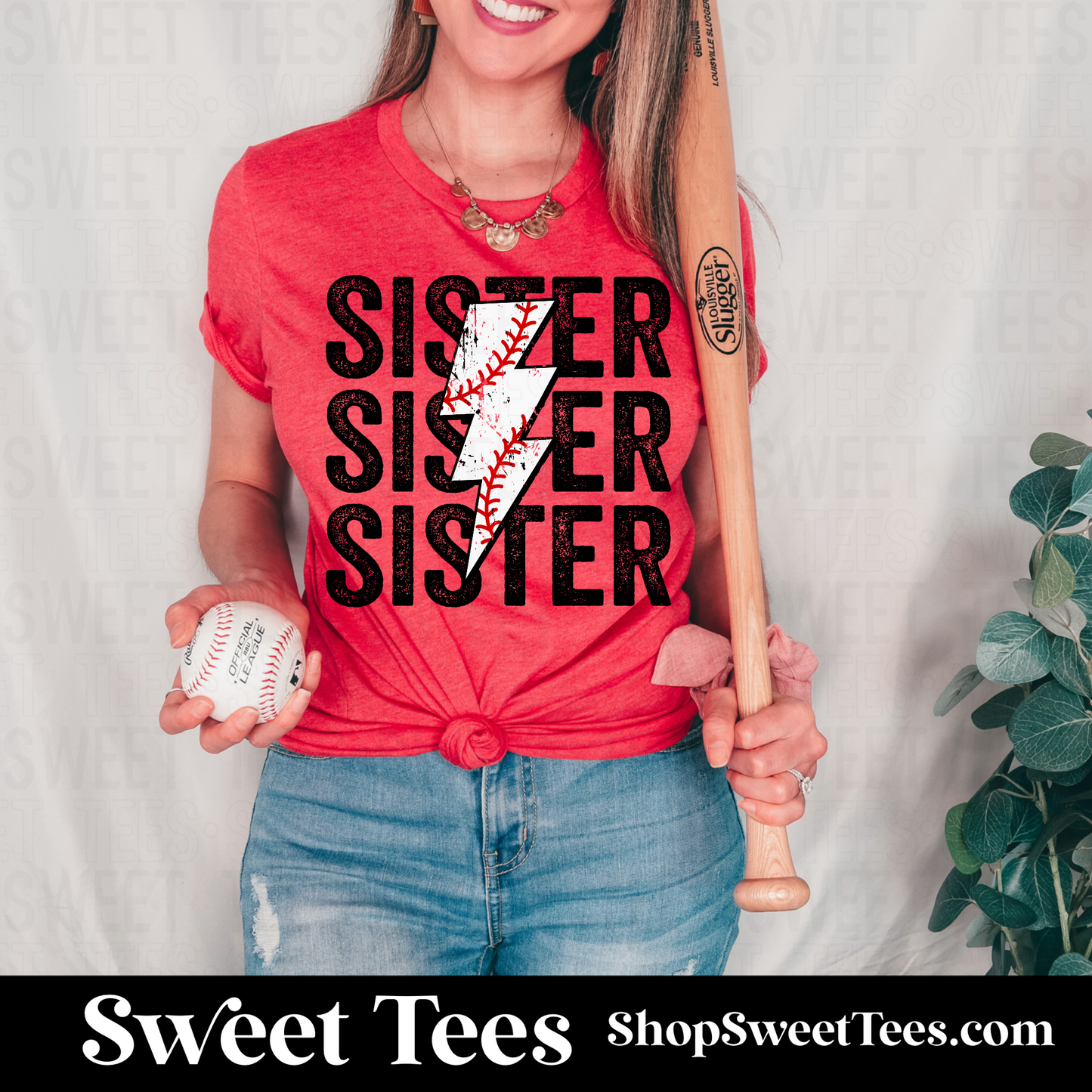 Sister Baseball Bolt tee - Red
