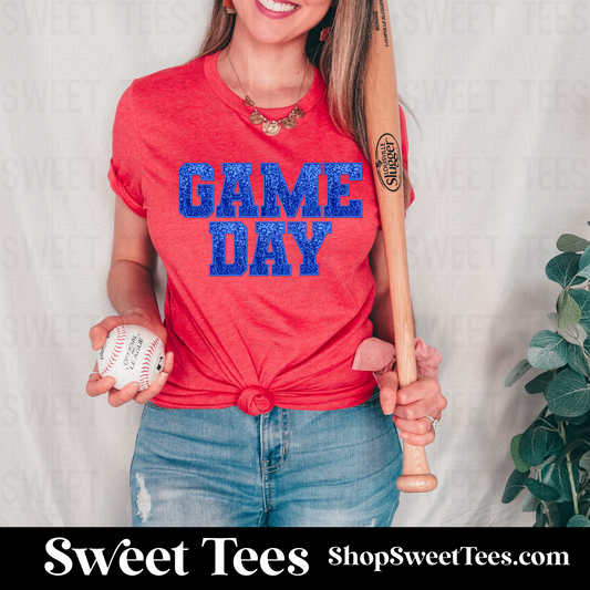Game Day Blue Sequin tee - RED