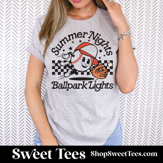 Summer Nights Ballpark Lights tee