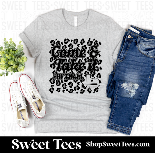 Come and Take It Softball Leopard Bold tee