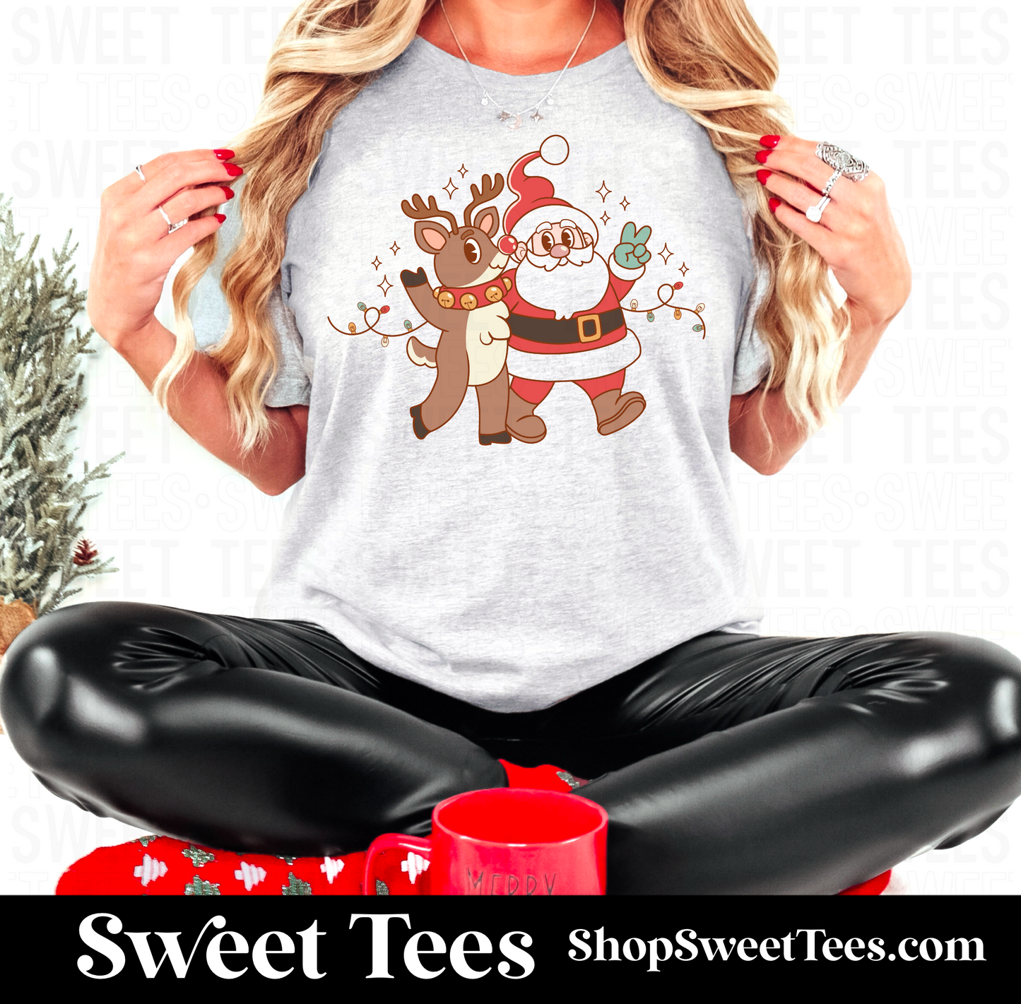Vintage Christmas Santa Rudolph tee