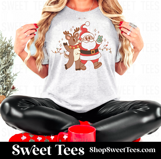 Vintage Christmas Santa Rudolph tee
