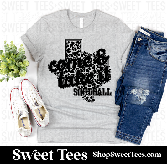 Come and Take It Softball Leopard Texas tee - gray