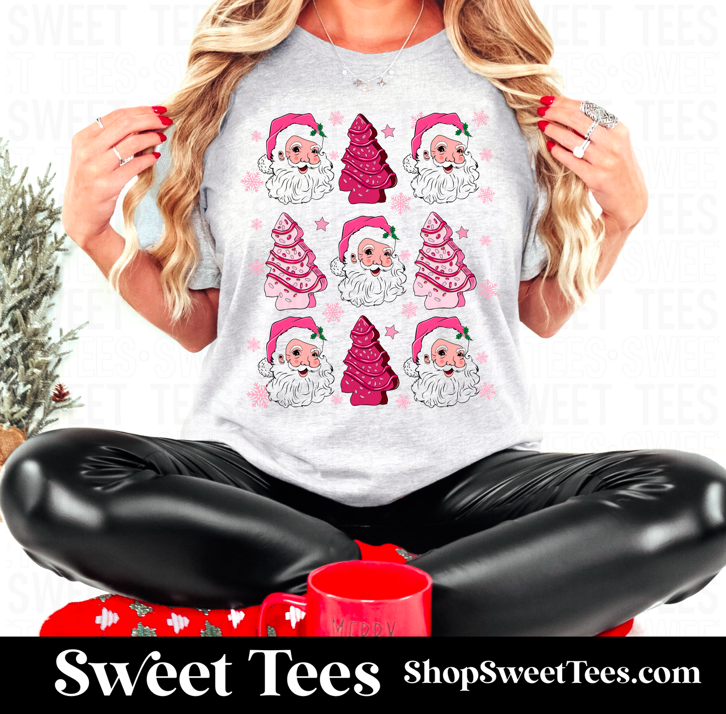 Pink Santa Tree Cake tee