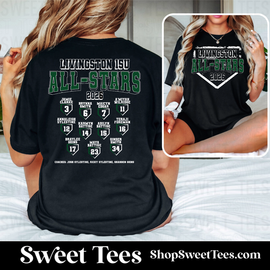 15U Softball Livingston All-Stars 2026 Roster tee