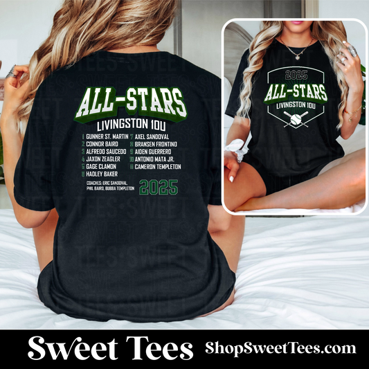 10U Livingston All-Stars 2025 Roster tee - Black