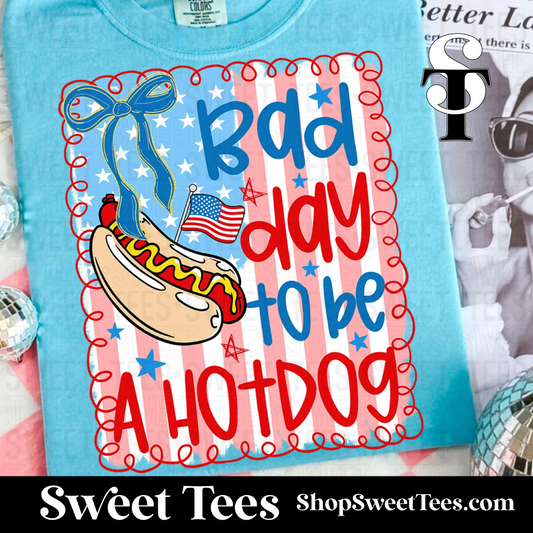 Bad Day to be a Hot Dog tee - Bright Blue