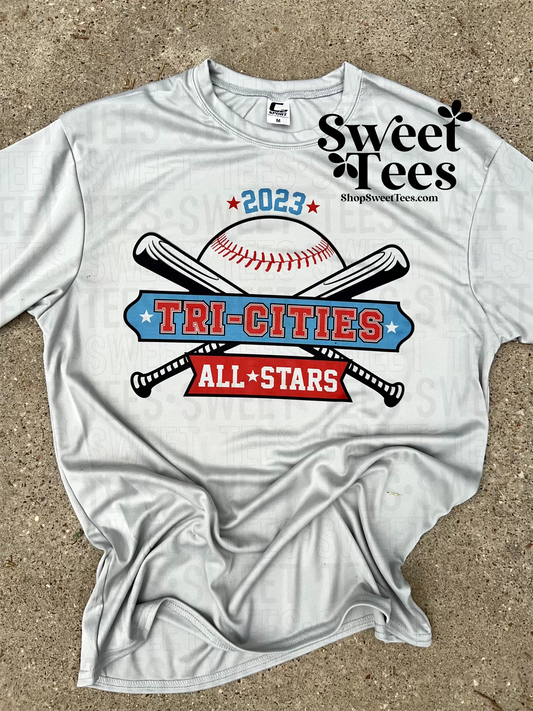 Tri-Cities All-Stars Baseball Crossed Bats Drifit tee