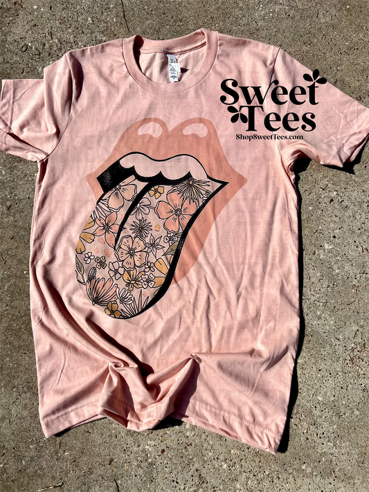 Floral Tongue tee - peach