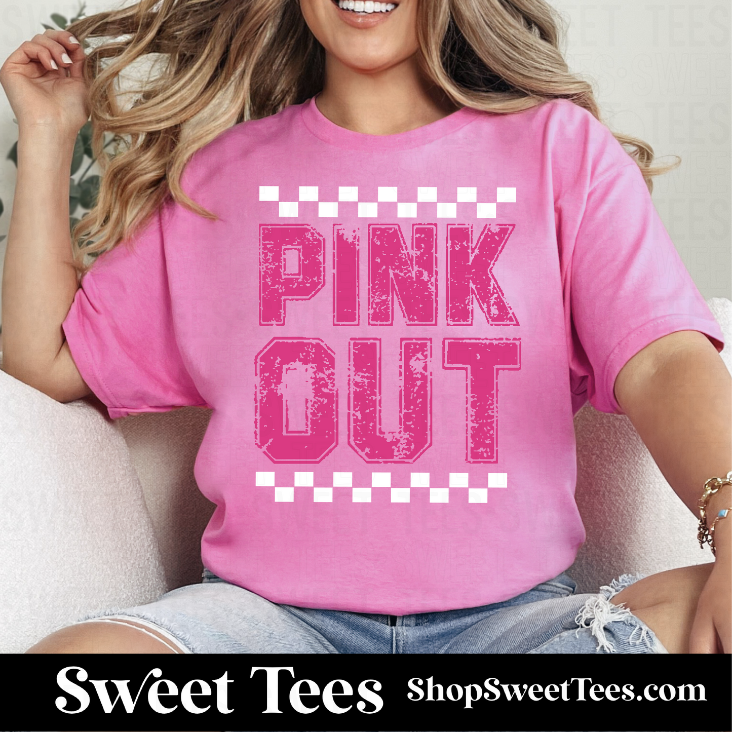 Pink Out Grunge Checker tee