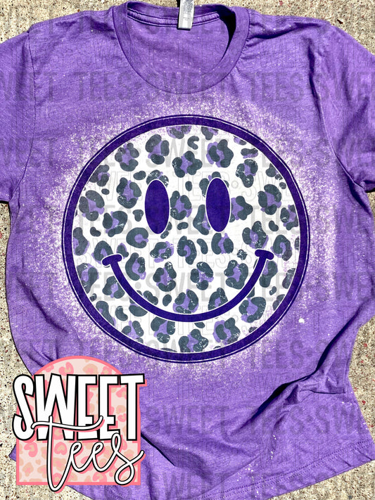 Purple Leopard Smile Face tee