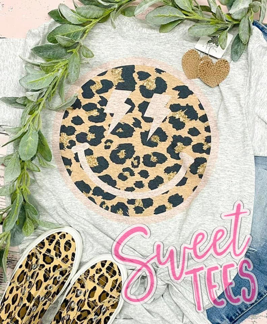 Leopard Bolt Smile Face tee