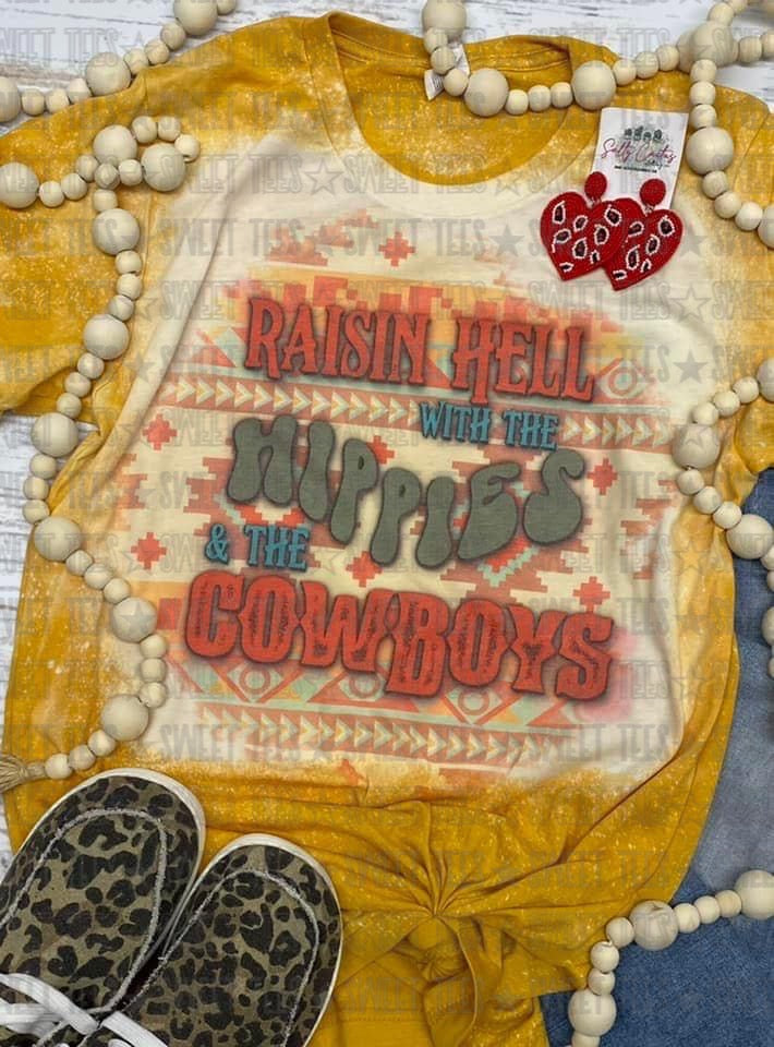 Raisin Hell With the Hippies and the Cowboys tee