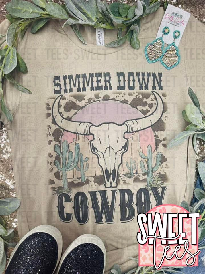 Simmer Down Cowboy Cow Print tee