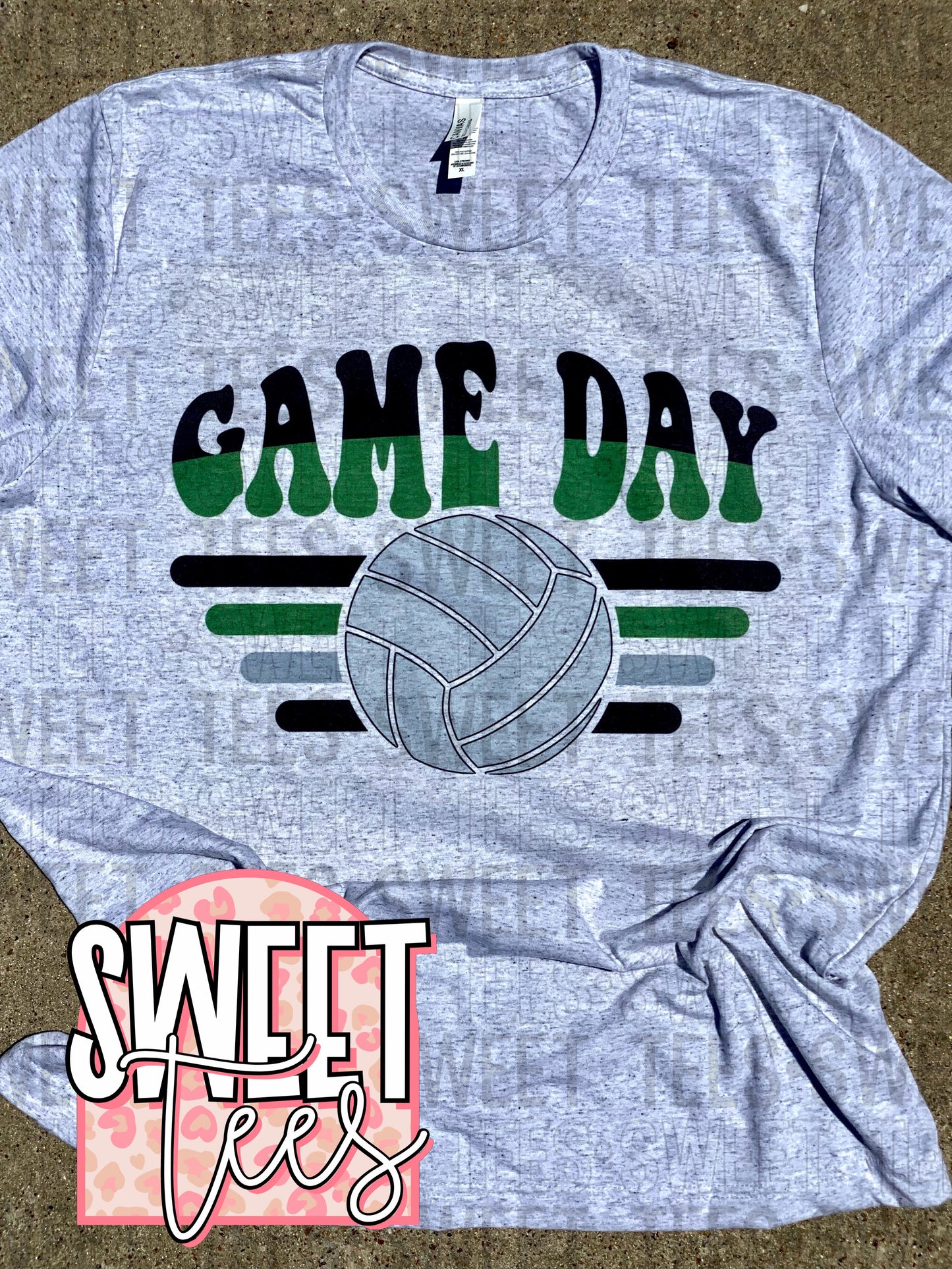 Game Day Volleyball Green Lines tee