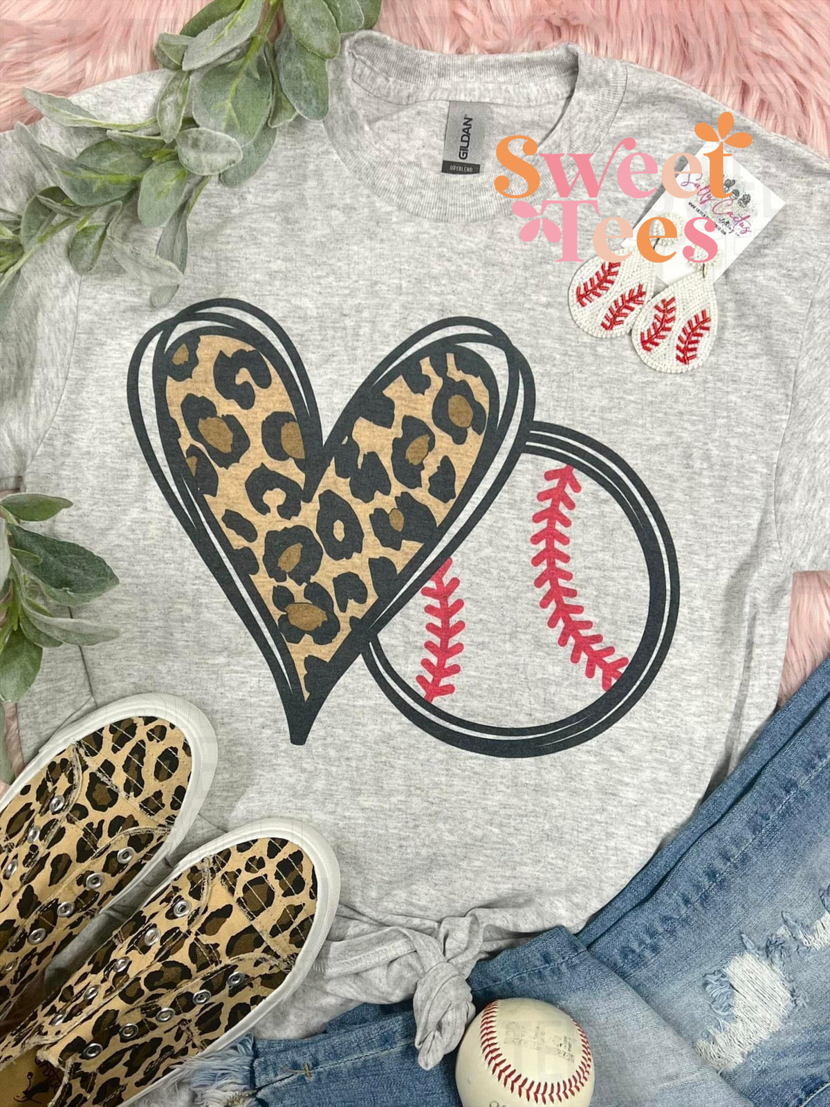 Baseball Leopard Heart tee